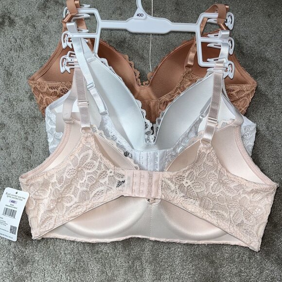 3- Renerofe Soft Comfort Wire-Free Lightly Padded Bras 40D NEW‎ Pink White Rose - Picture 2 of 6